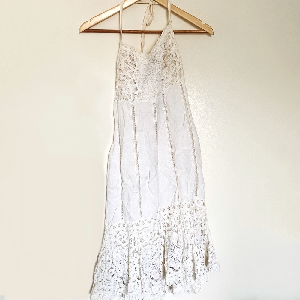 Sue Wong White Crochet Halter Dress
